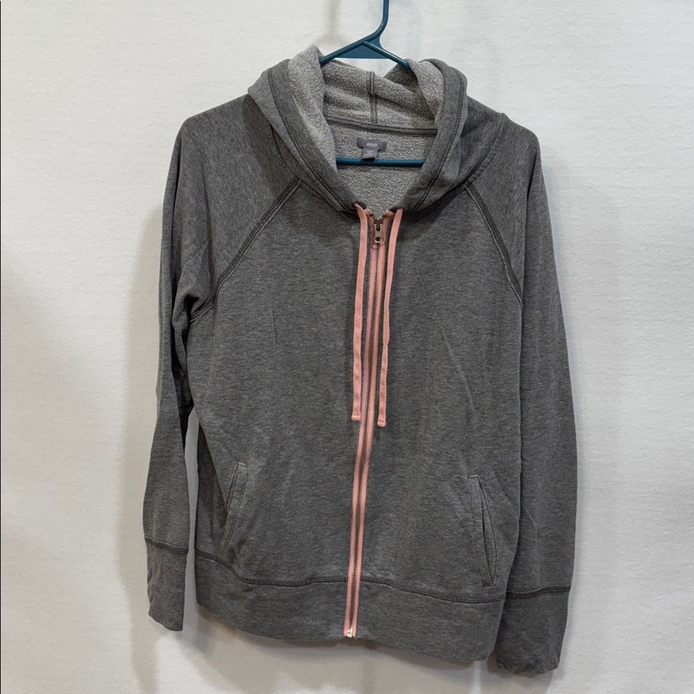 Aerie‎ Womens XL Gray Heather Full Zip Hoodie Pink Contrast Trim Raglan Sleeve